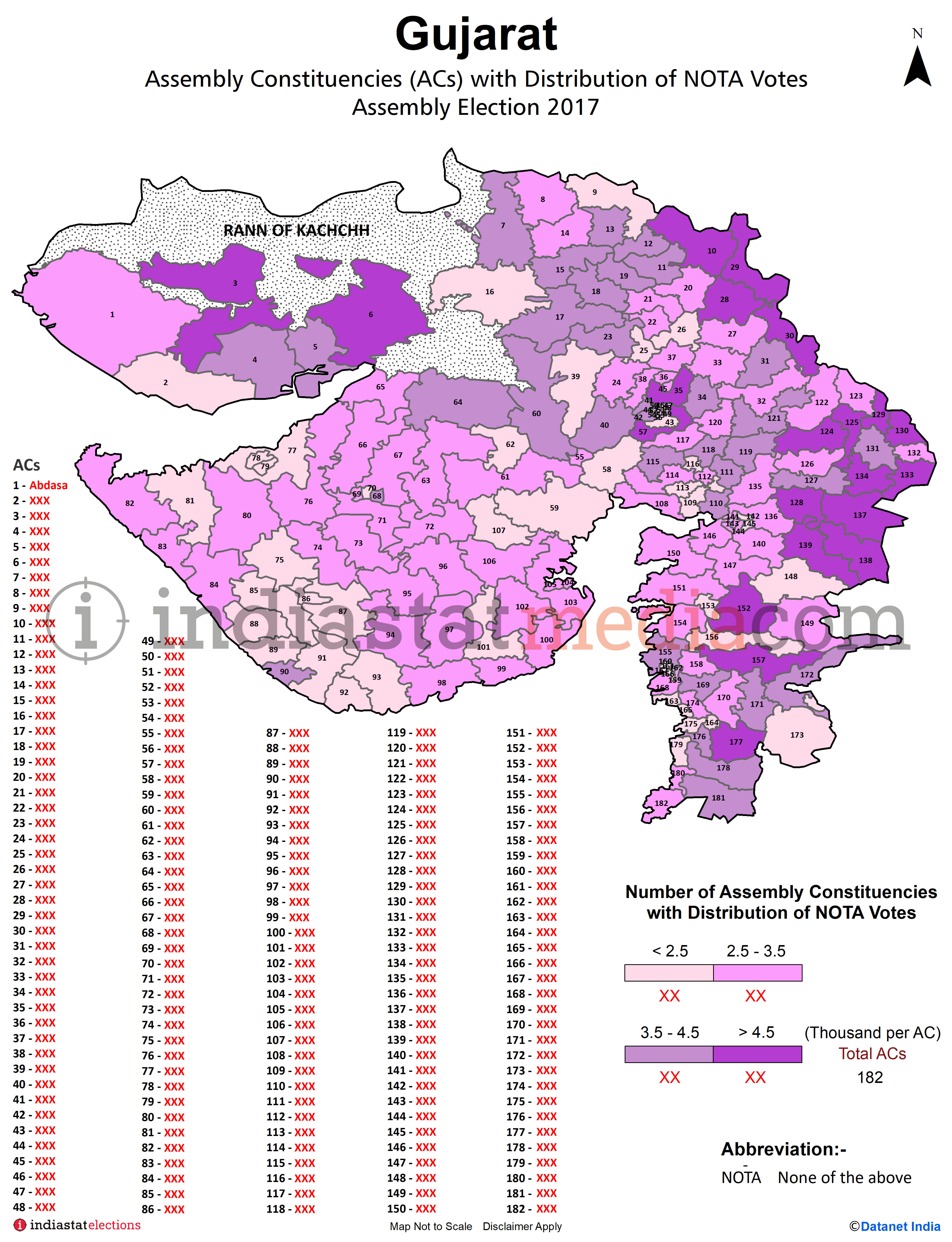 Assembly Constituencies (ACs) with Distribution of NOTA Votes in Gujarat Assembly Election - 2017