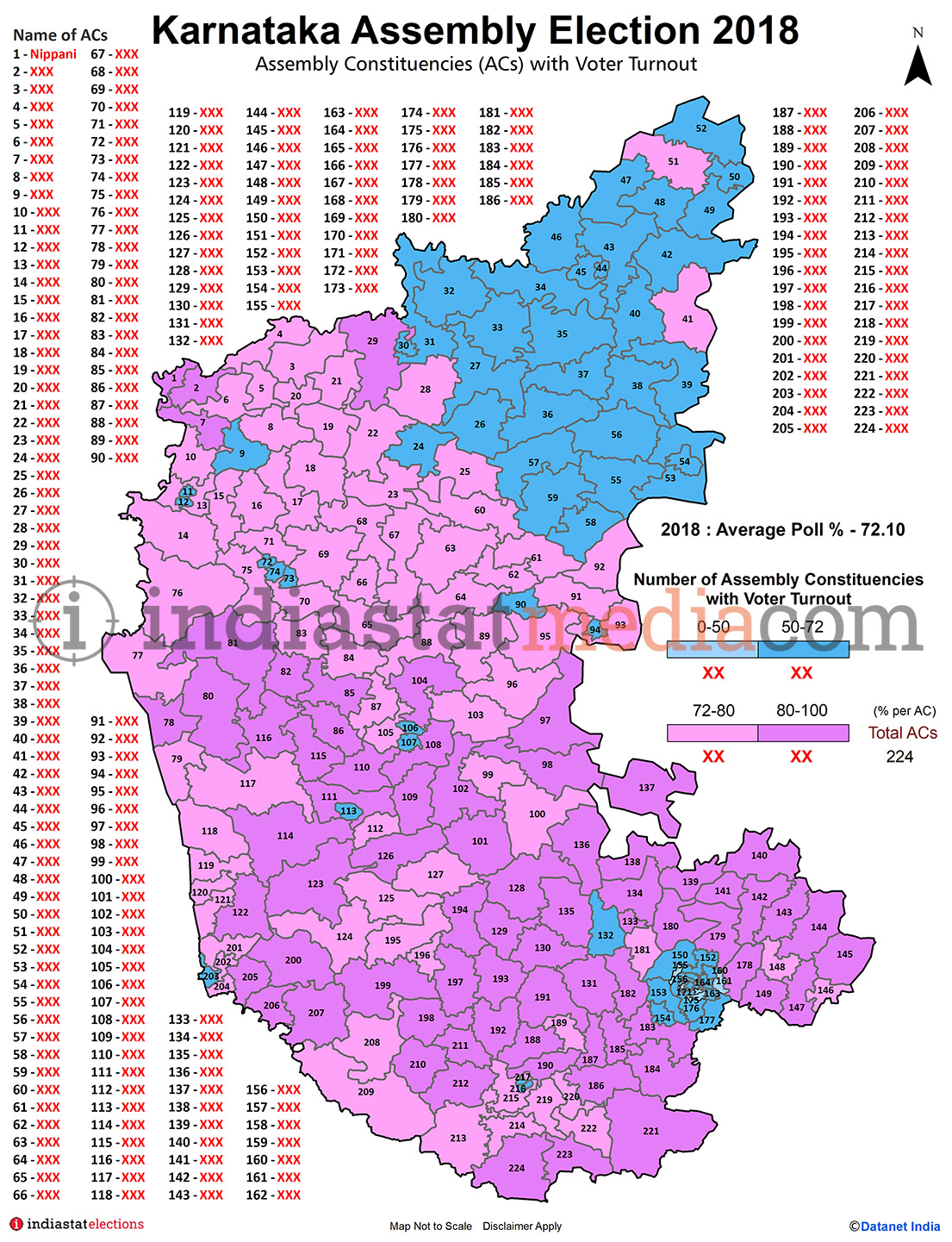 Assembly Constituencies (ACs) with Voter Turnout in Karnataka (Assembly Election - 2018)