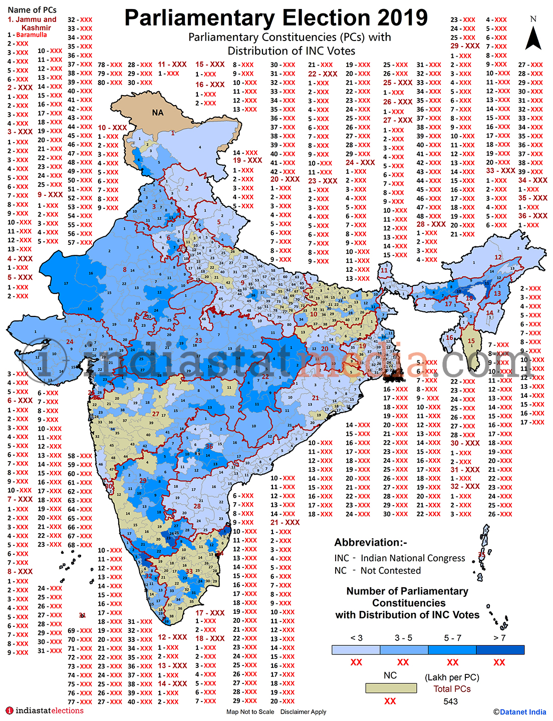 Distribution of INC Votes by Parliamentary Constituencies in India (Parliamentary Election - 2019)