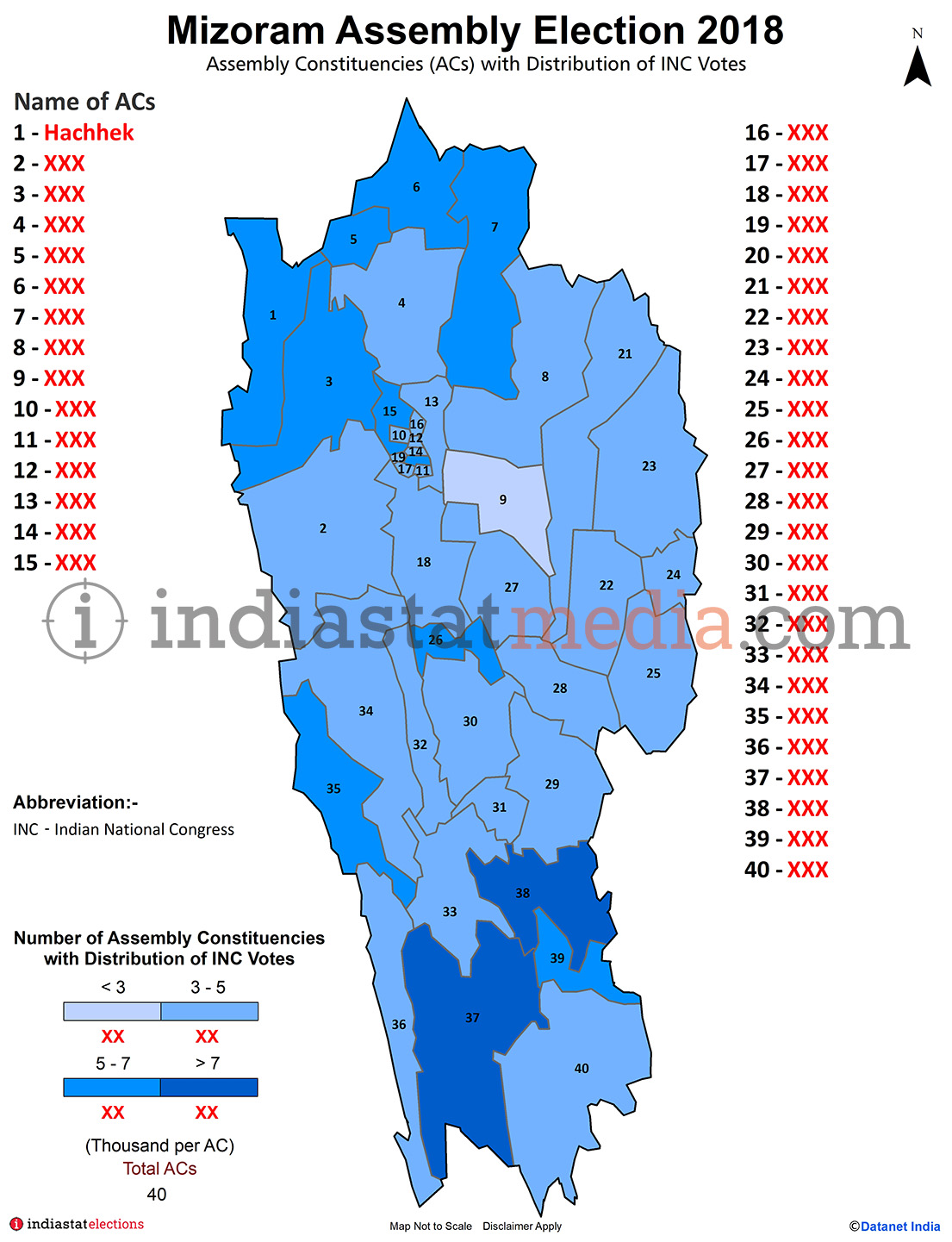 Distribution of INC Votes by Constituencies in Mizoram (Assembly Election - 2018)