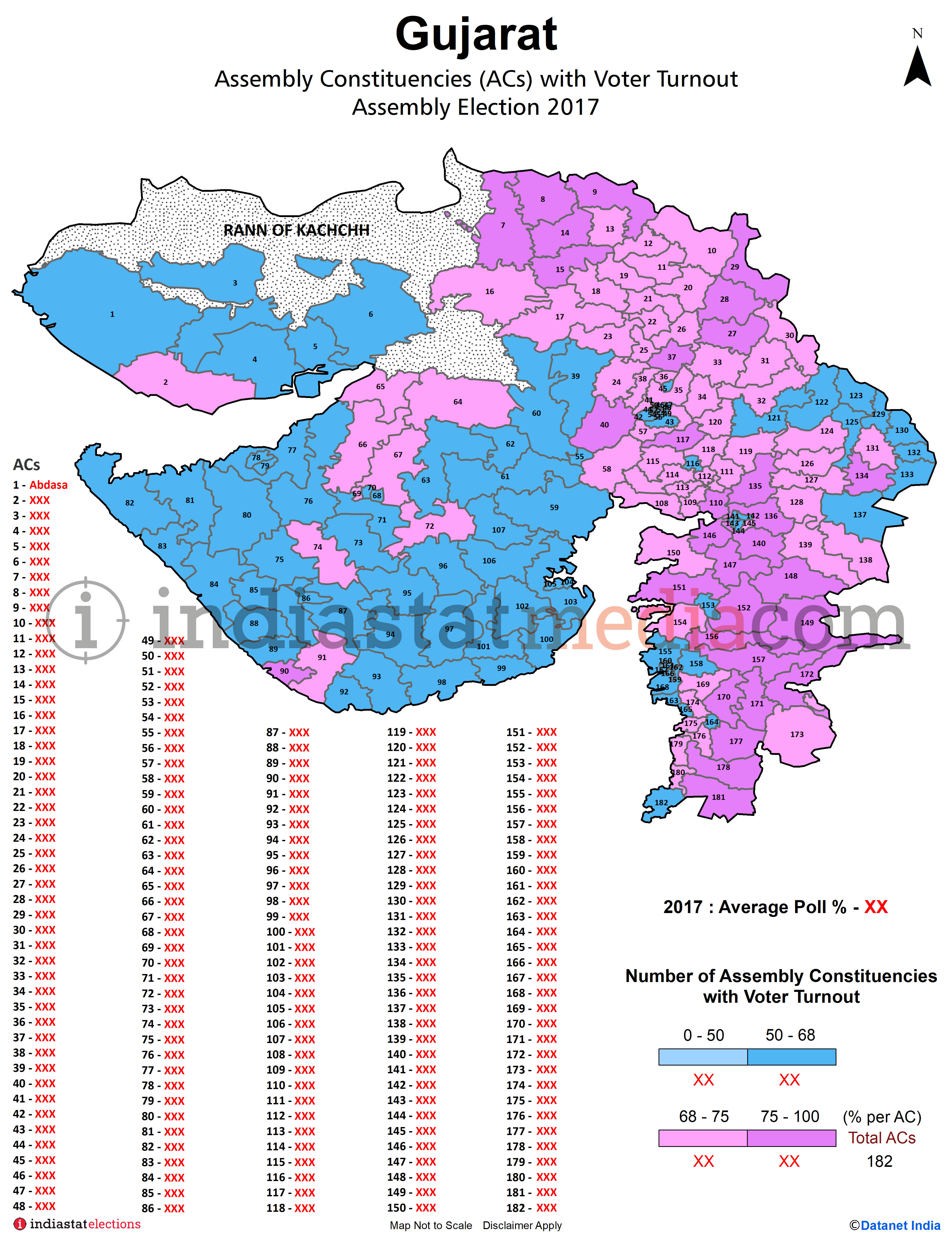 Assembly Constituencies (ACs) with Voter Turnout in Gujarat (Assembly Election - 2017)