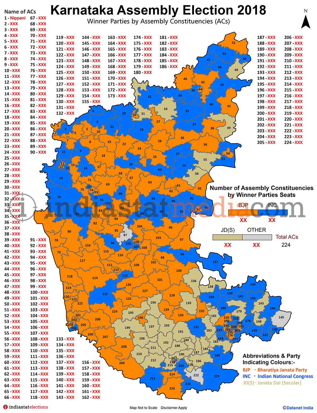 Winner Parties by Assembly Constituencies in Karnataka (Assembly Election - 2018)