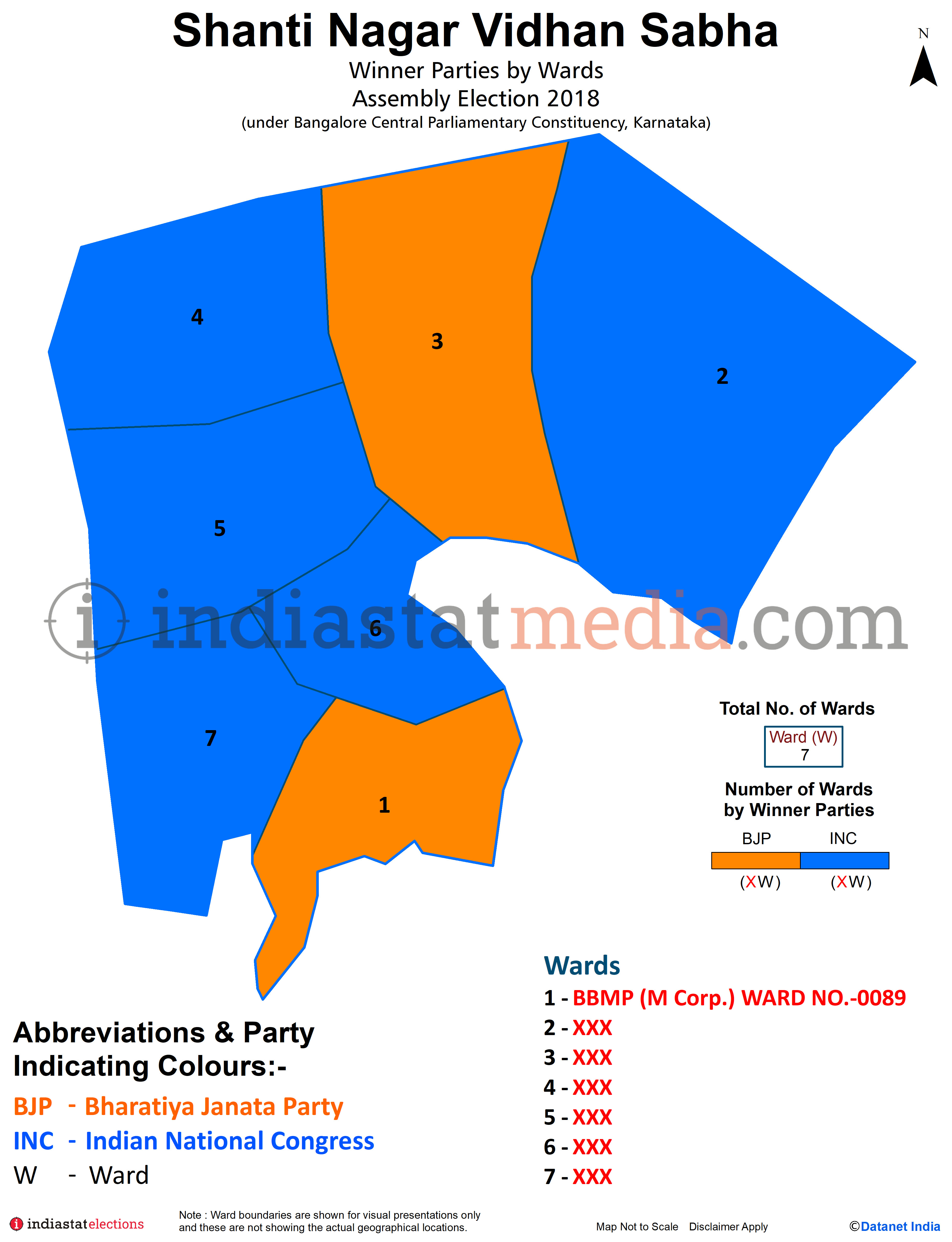 Winner Parties by Ward in Shanti Nagar Assembly Constituency under Bangalore Central Parliamentary Constituency in Karnataka (Assembly Election - 2018)