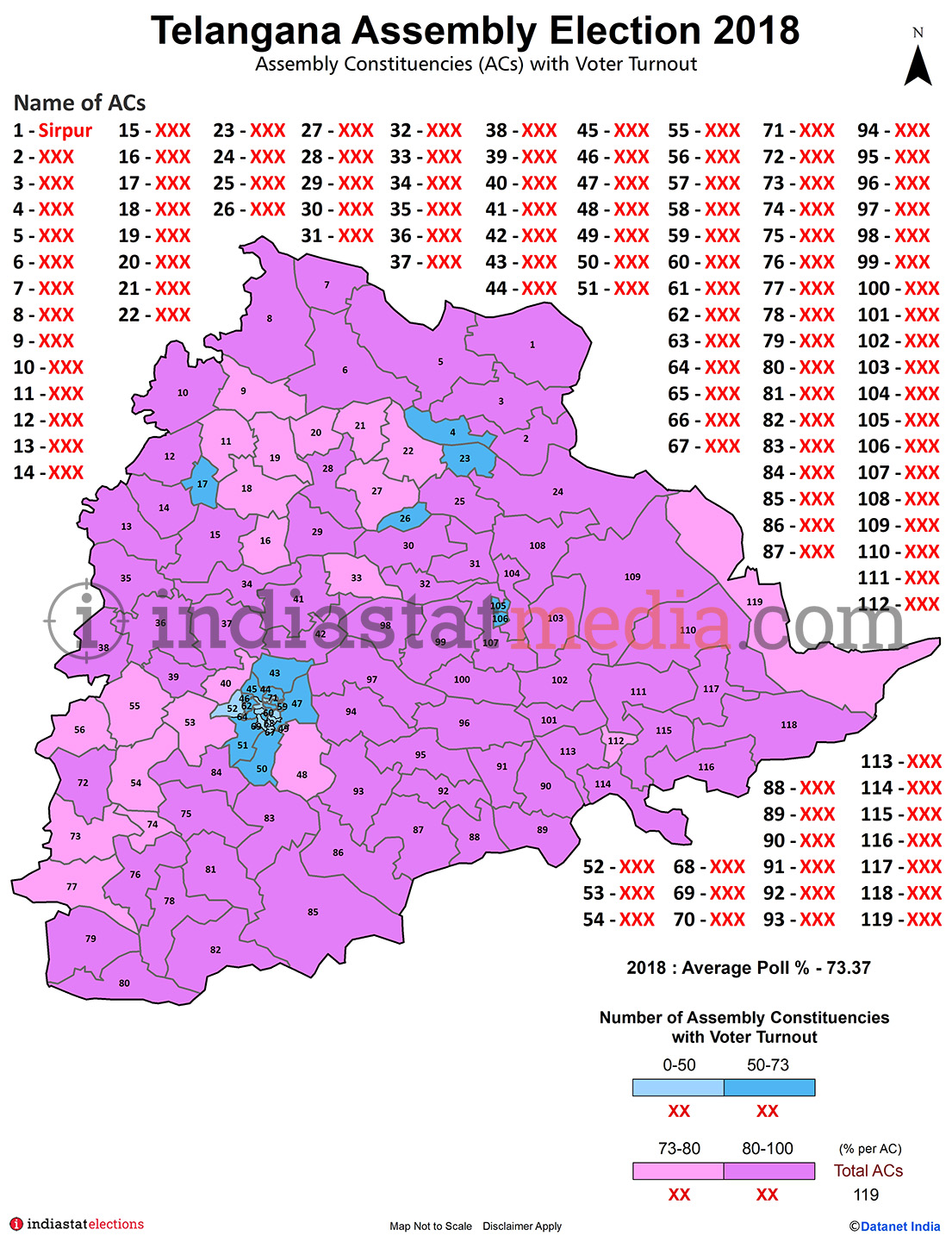 Assembly Constituencies (ACs) with Voter Turnout in Telangana (Assembly Election - 2018)