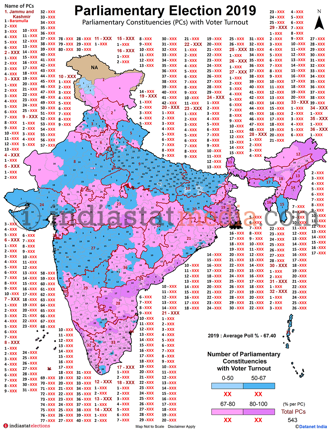 Parliamentary Constituencies with Voter Turnout in India (Parliamentary Election - 2019)