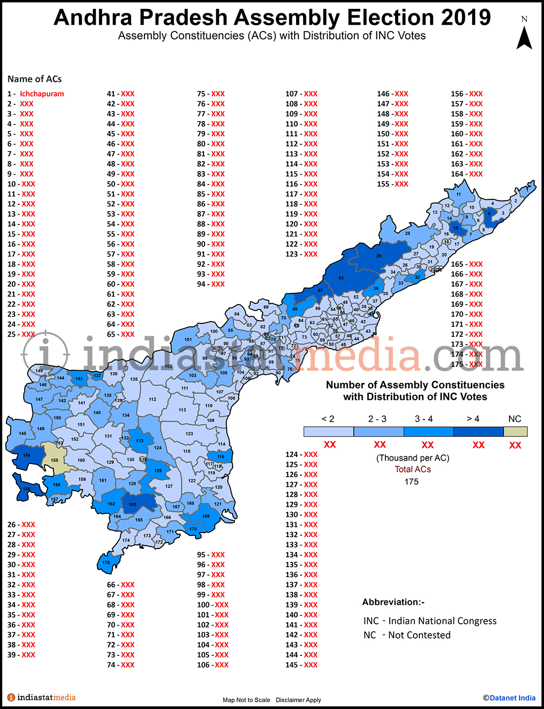 Distribution of INC Votes by Constituencies in Andhra Pradesh (Assembly Election - 2019)
