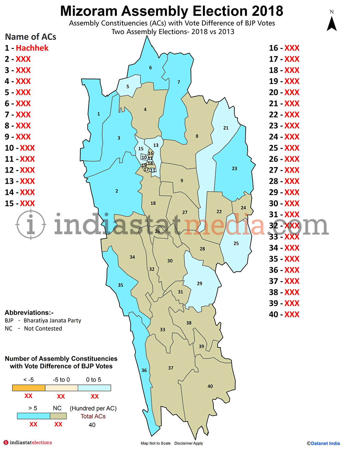 Assembly Constituencies with Vote Difference of BJP Votes in Mizoram  (Assembly Elections - 2013 & 2018)