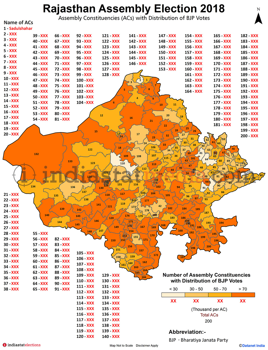 Distribution of BJP Votes by Constituencies in Rajasthan (Assembly Election - 2018)
