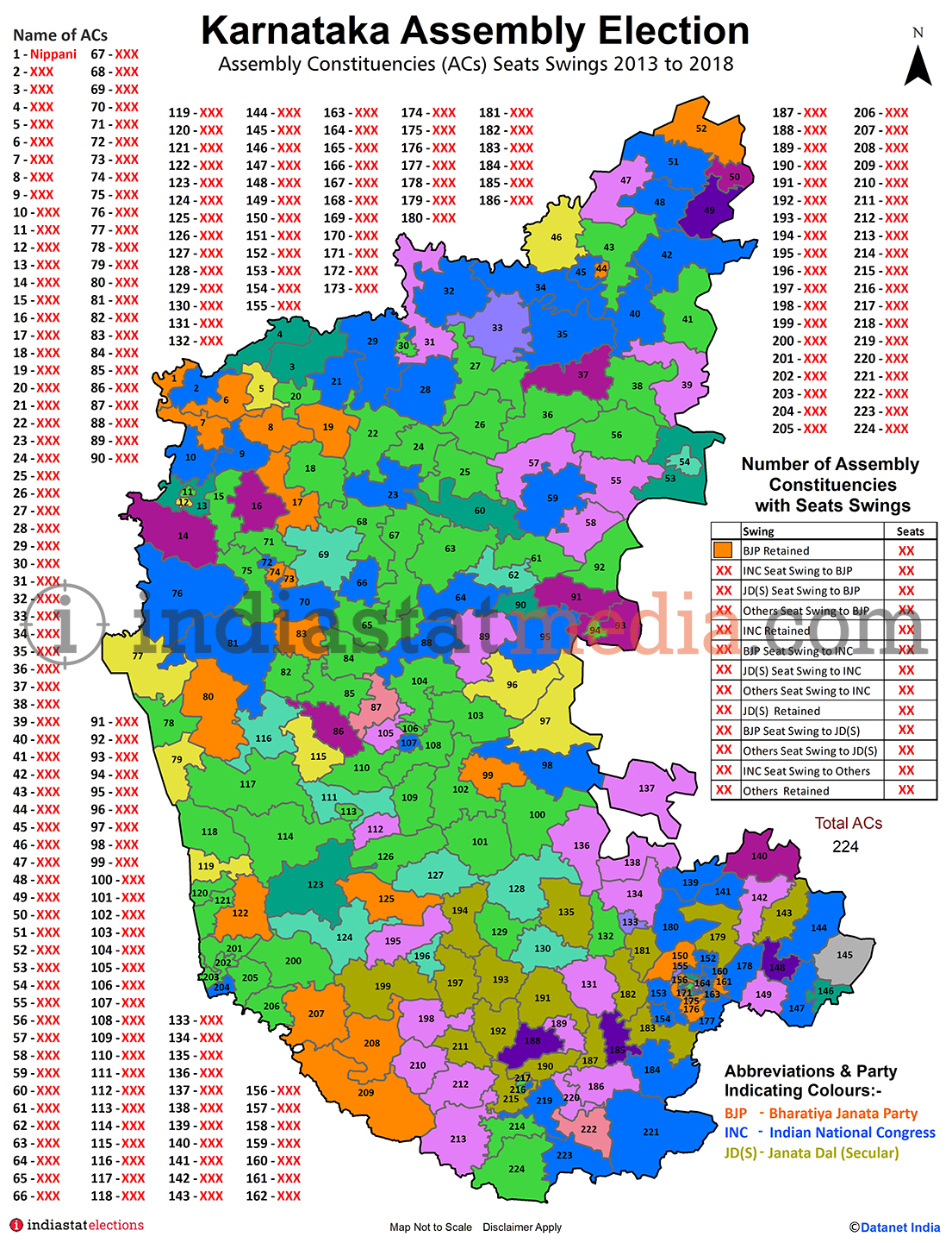 Assembly Constituencies with Seats Swings in Karnataka Assembly Elections (2013 to 2018)