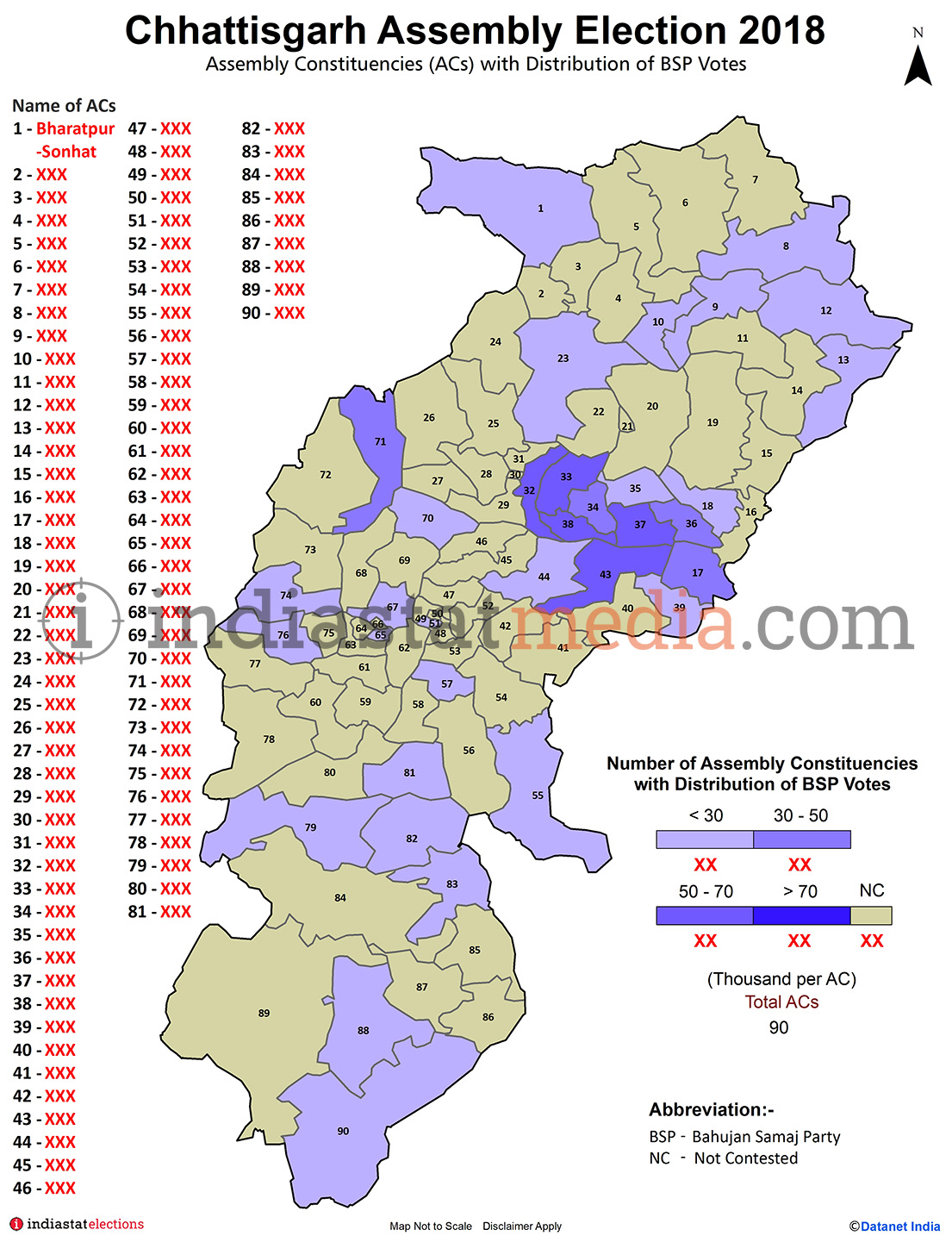 Distribution of BSP Votes by Constituencies in Chhattisgarh (Assembly Election - 2018)