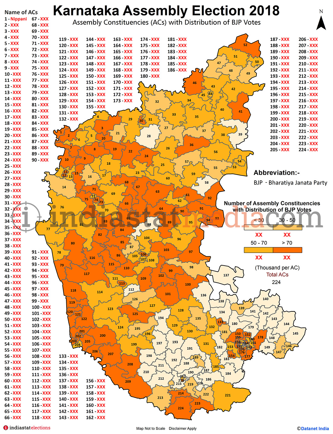 Distribution of BJP Votes by Constituencies in Karnataka (Assembly Election - 2018)