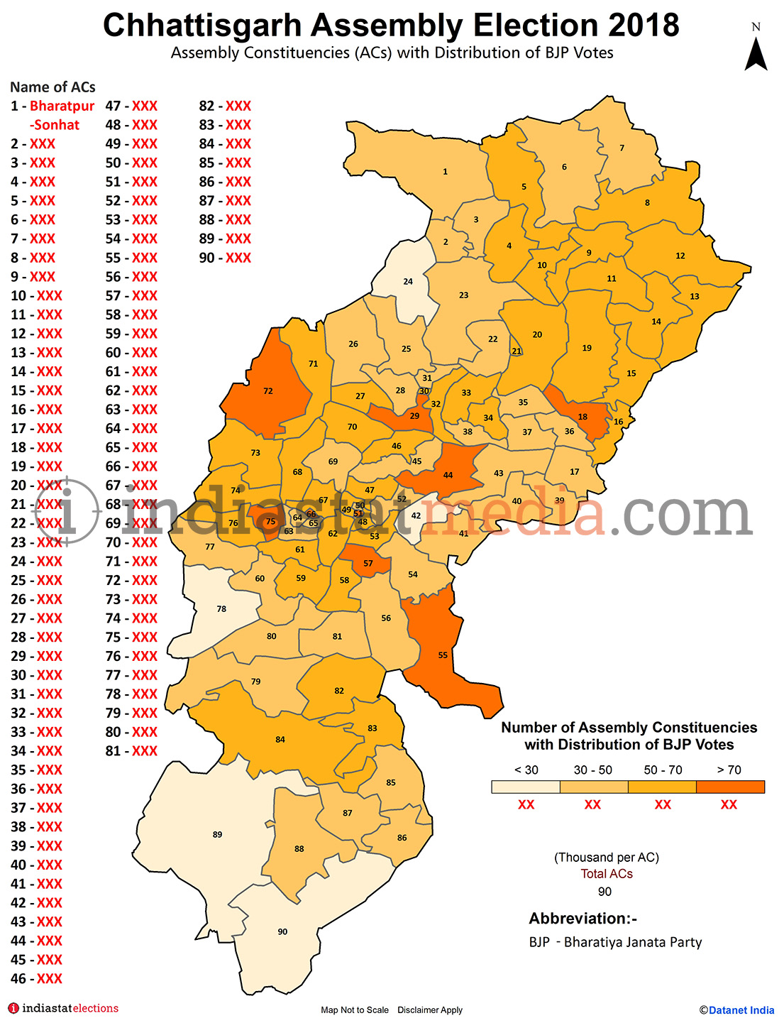 Distribution of BJP Votes by Constituencies in Chhattisgarh (Assembly Election - 2018)