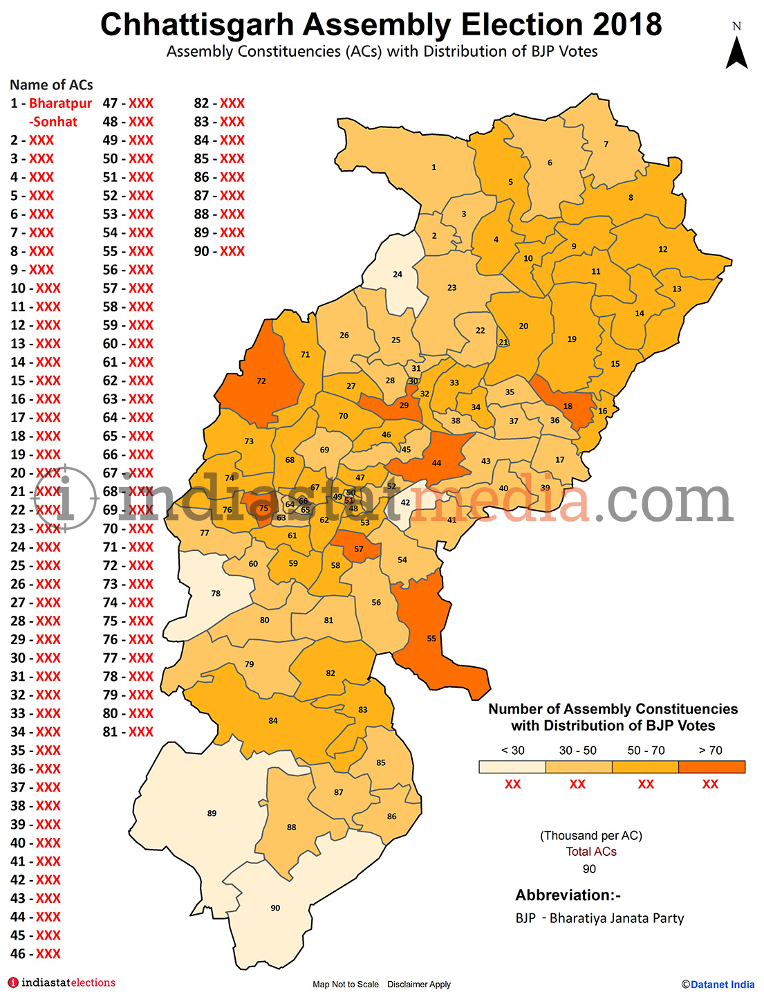 Distribution of BJP Votes by Constituencies in Chhattisgarh (Assembly Election - 2018)