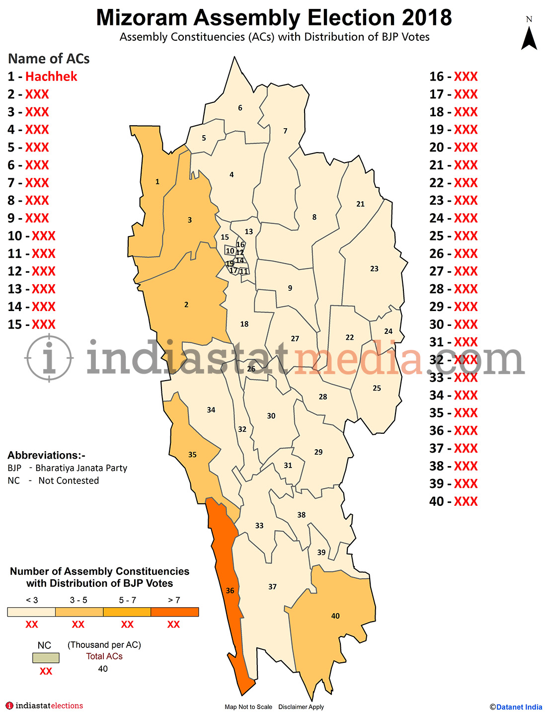 Distribution of BJP Votes by Constituencies in Mizoram (Assembly Election - 2018)