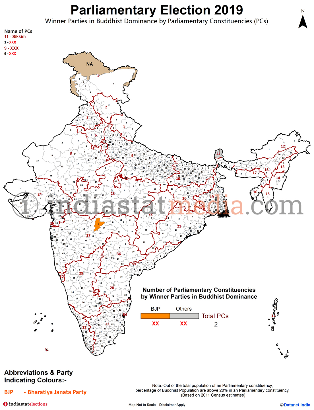 Winner Parties in Buddhist Dominance by Parliamentary Constituencies in India (Parliamentary Election - 2019)