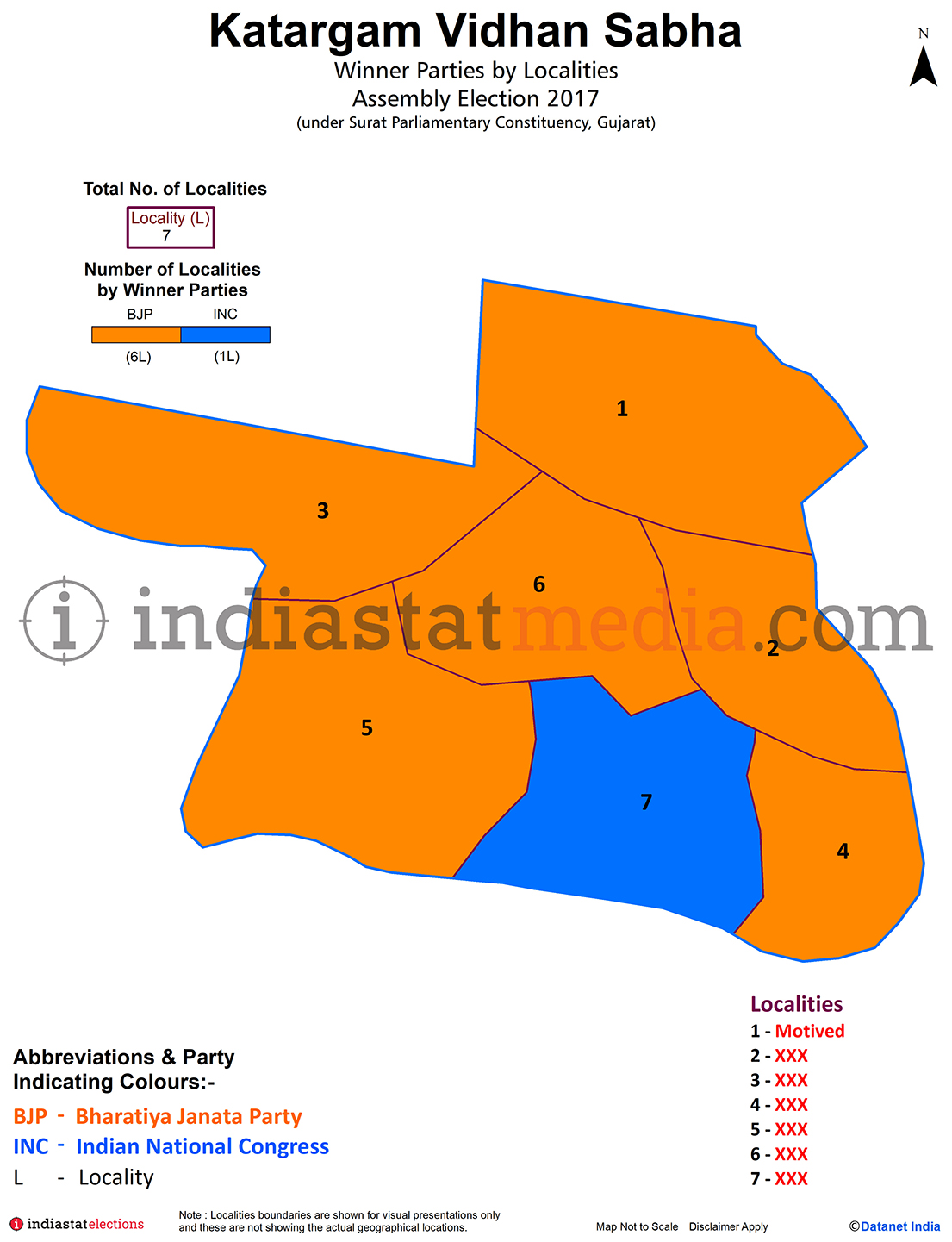 Winner Parties by Localities in Katargam Assembly Constituency under Surat Parliamentary Constituency in Gujarat (Assembly Election - 2017)