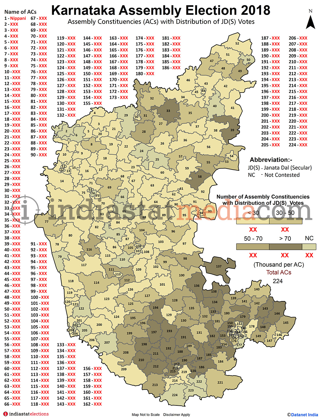 Distribution of JD(S) Votes by Constituencies in Karnataka (Assembly Election - 2018)