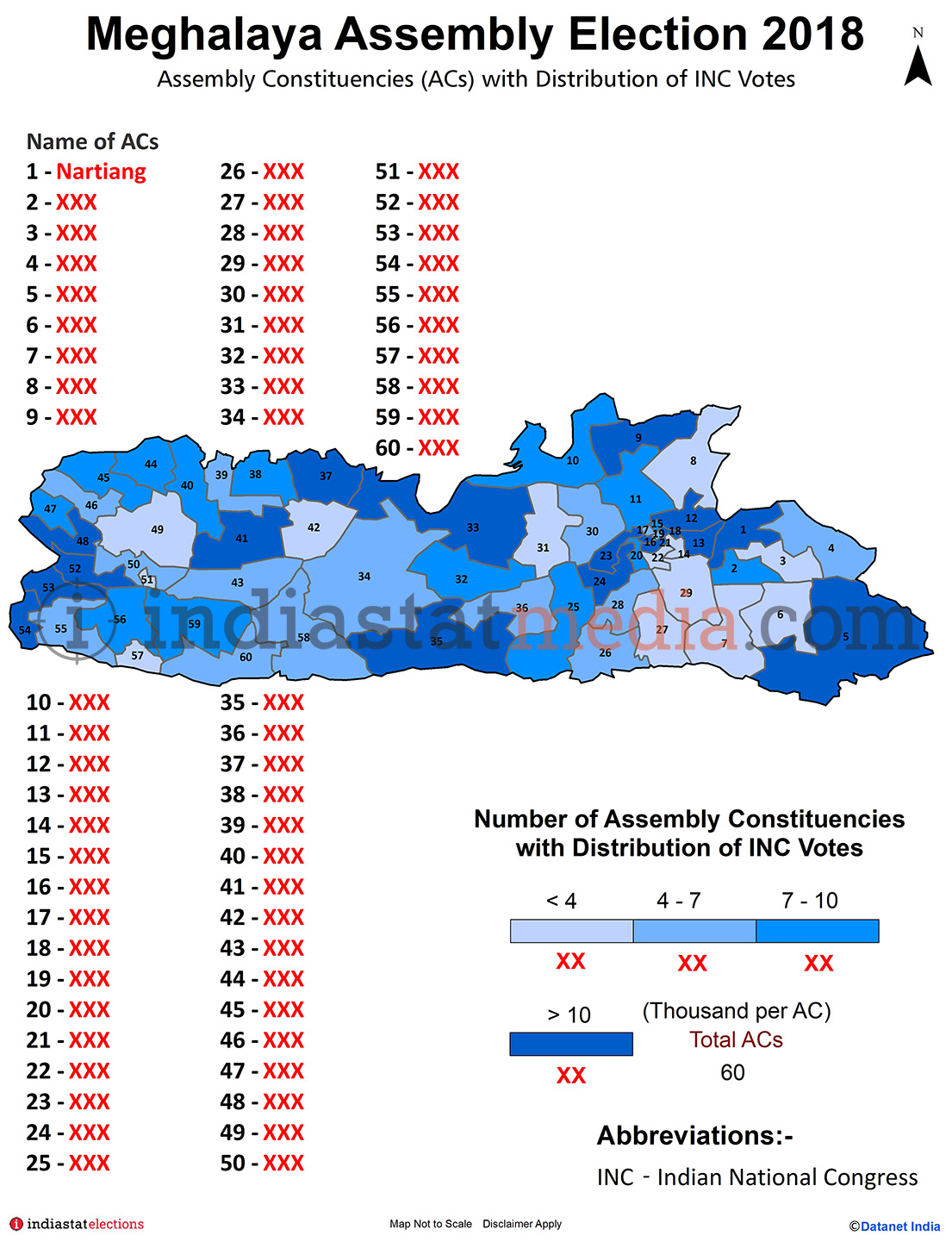 Distribution of INC Votes by Constituencies in Meghalaya (Assembly Election - 2018)