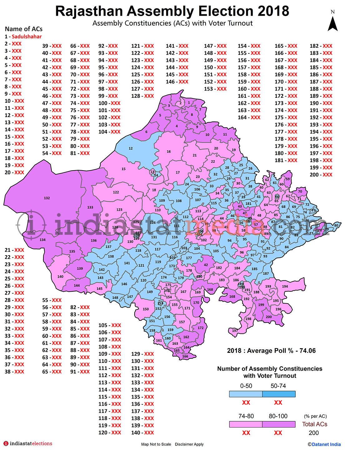 Assembly Constituencies (ACs) with Voter Turnout in Rajasthan (Assembly Election - 2018)