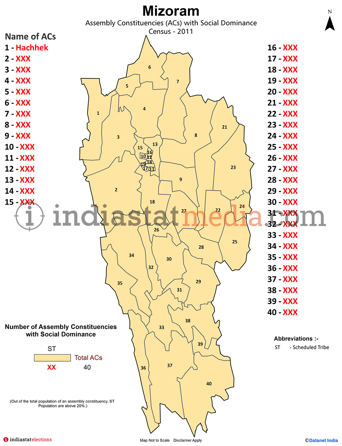 Assembly Constituencies with Social Dominance in Mizoram - Census 2011