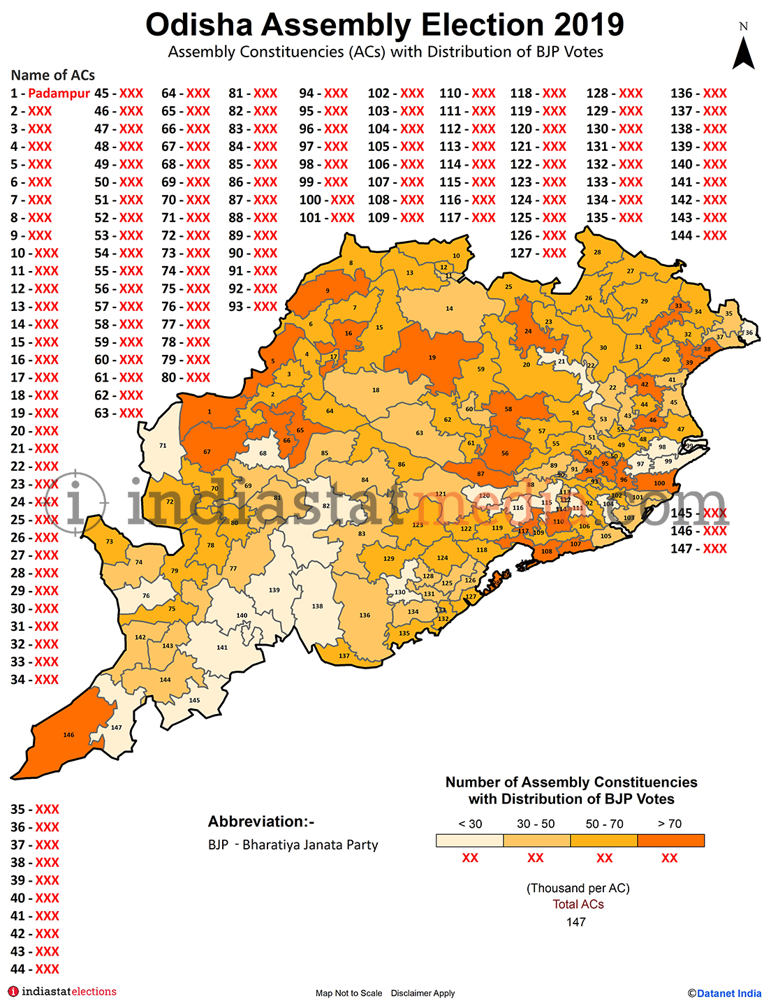 Distribution of BJP Votes by Constituencies in Odisha (Assembly Election - 2019)