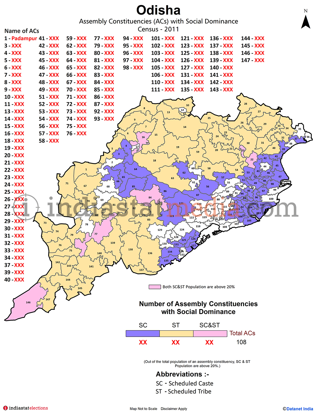Assembly Constituencies with Social Dominance in Odisha - Census 2011