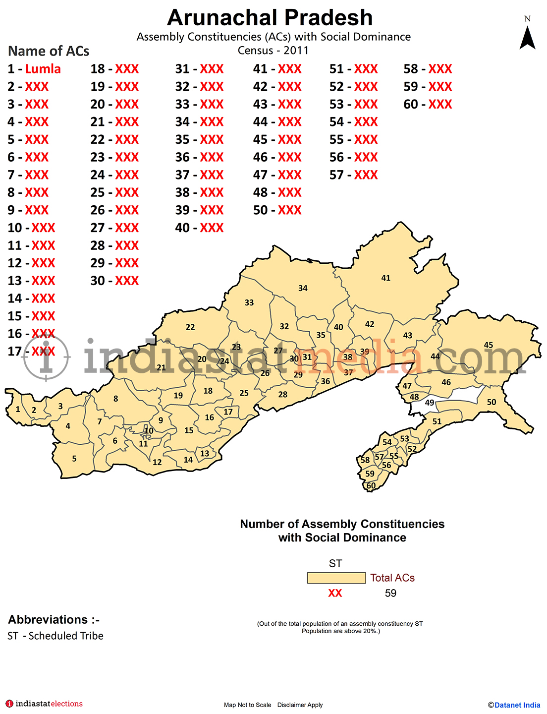Assembly Constituencies with Social Dominance in Arunachal Pradesh - Census 2011