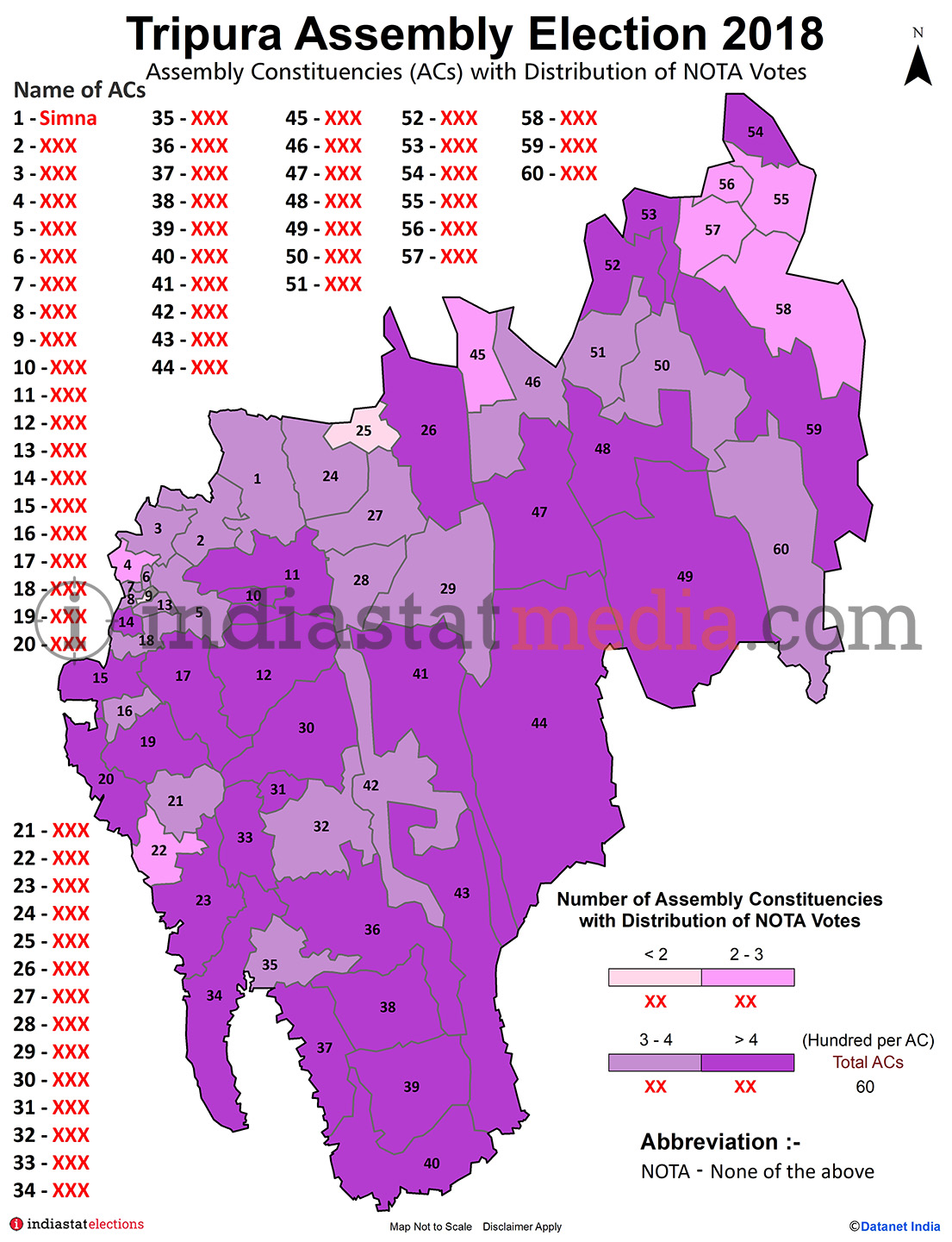 Distribution of NOTA Votes by Constituencies in Tripura (Assembly Election - 2018)