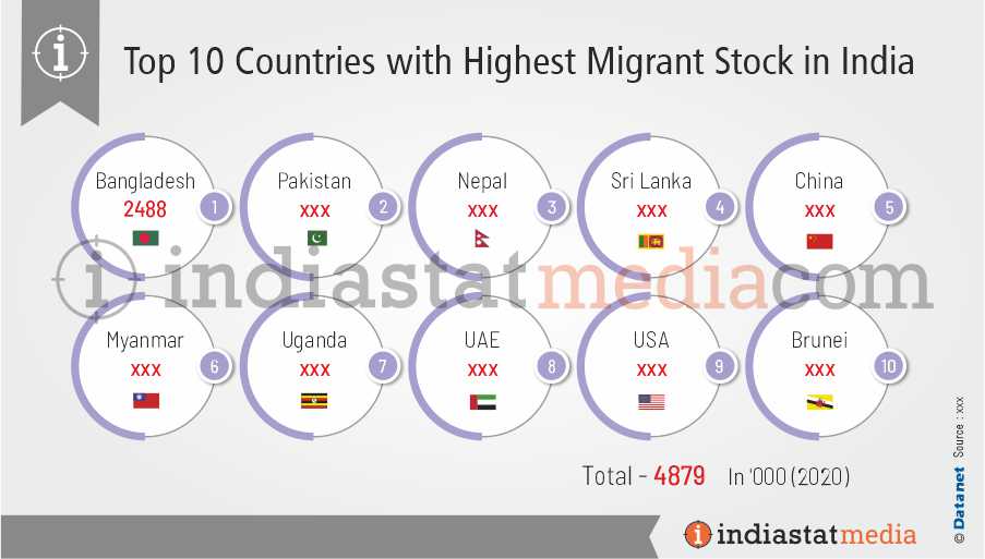 Top 10 Countries with Highest Migrant Stock in India (2020)