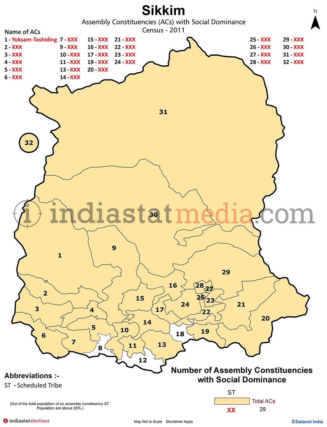Assembly Constituencies with Social Dominance in Sikkim - Census 2011