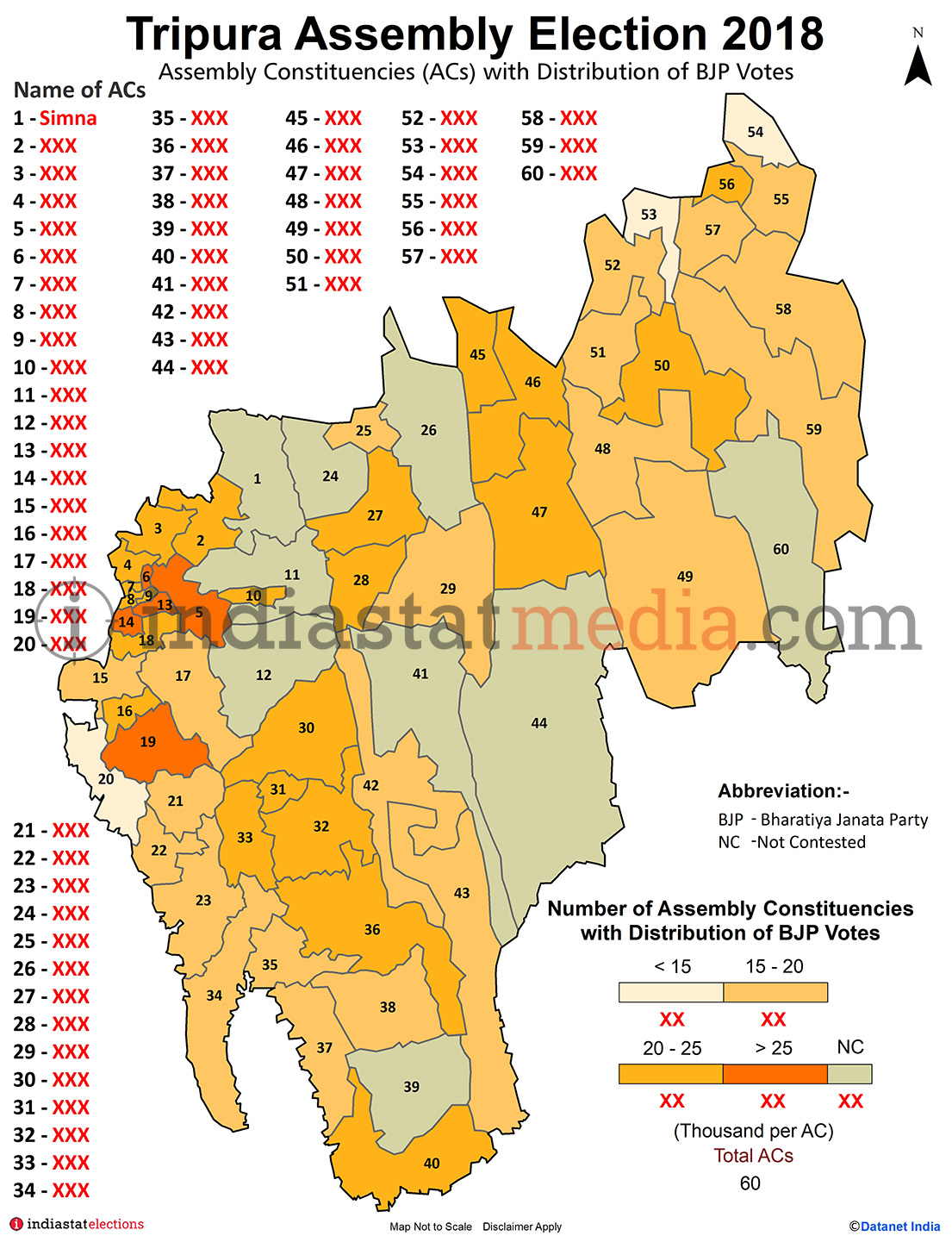 Distribution of BJP Votes by Constituencies in Tripura (Assembly Election - 2018)