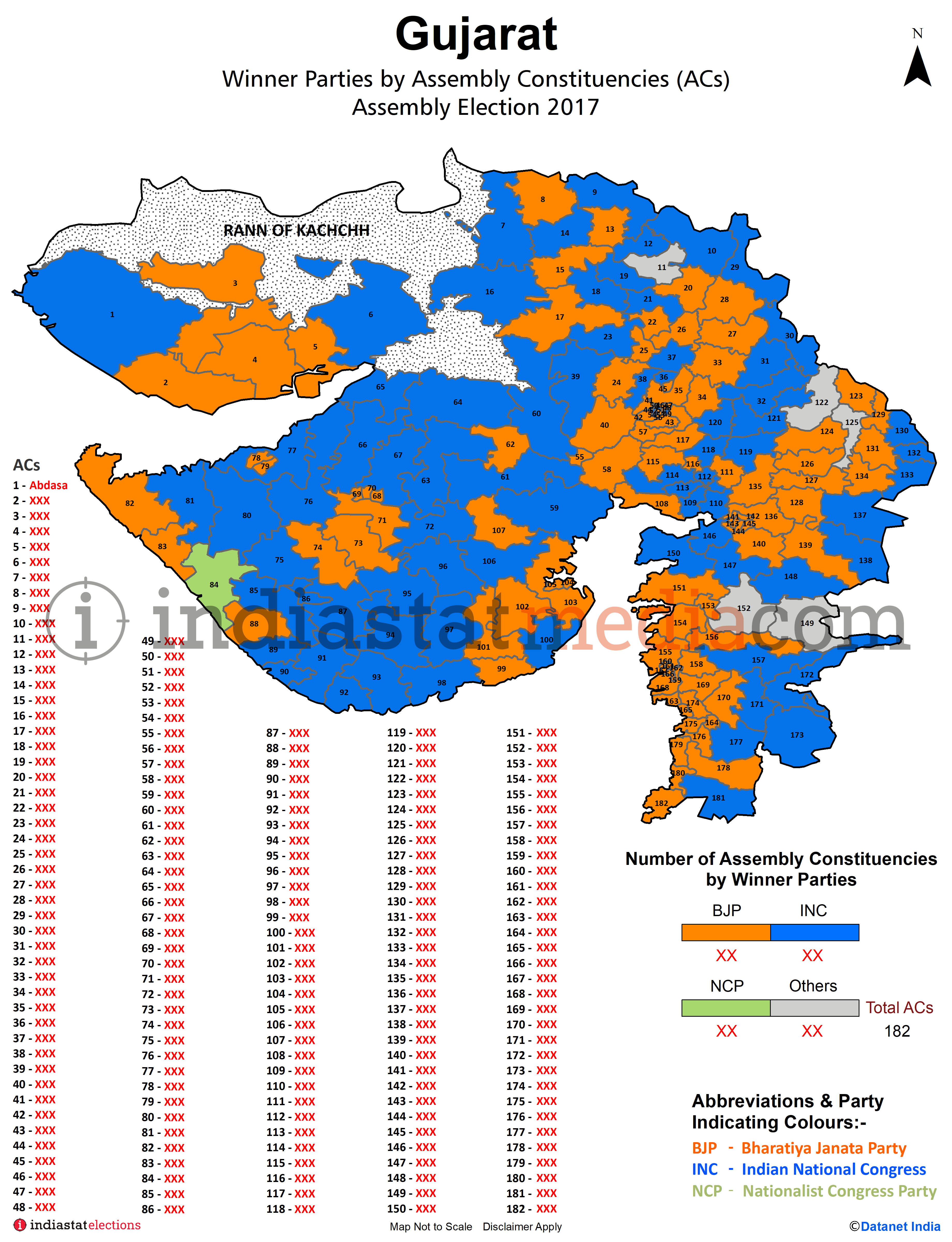 Winner Parties by Assembly Constituencies in Gujarat (Assembly Election - 2017)