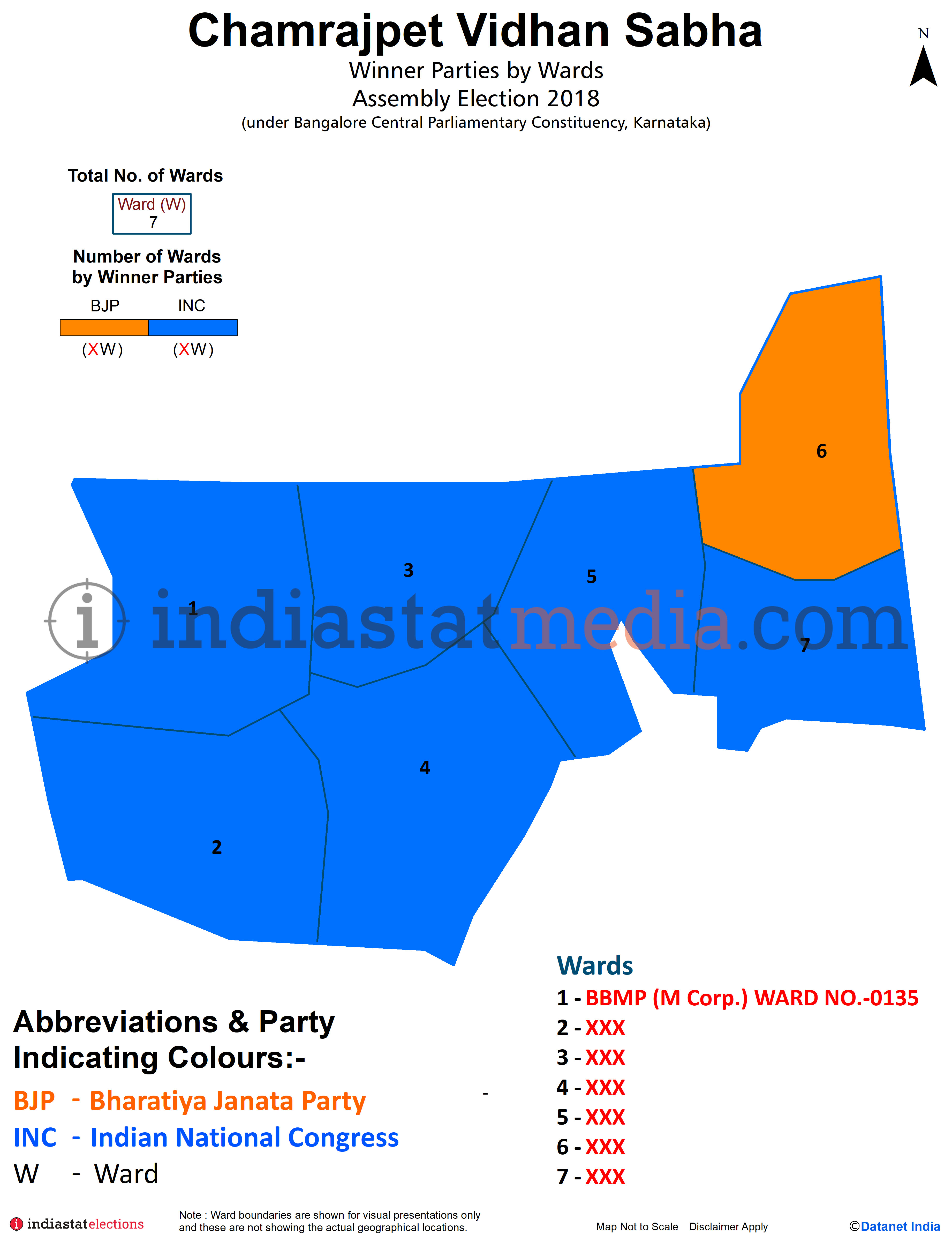 Winner Parties by Ward in Chamrajpet Assembly Constituency under Bangalore Central Parliamentary Constituency in Karnataka (Assembly Election - 2018)