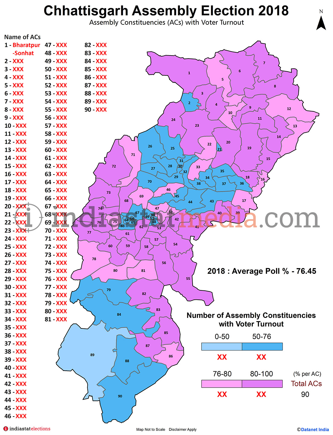 Assembly Constituencies (ACs) with Voter Turnout in Chhattisgarh (Assembly Election - 2018)