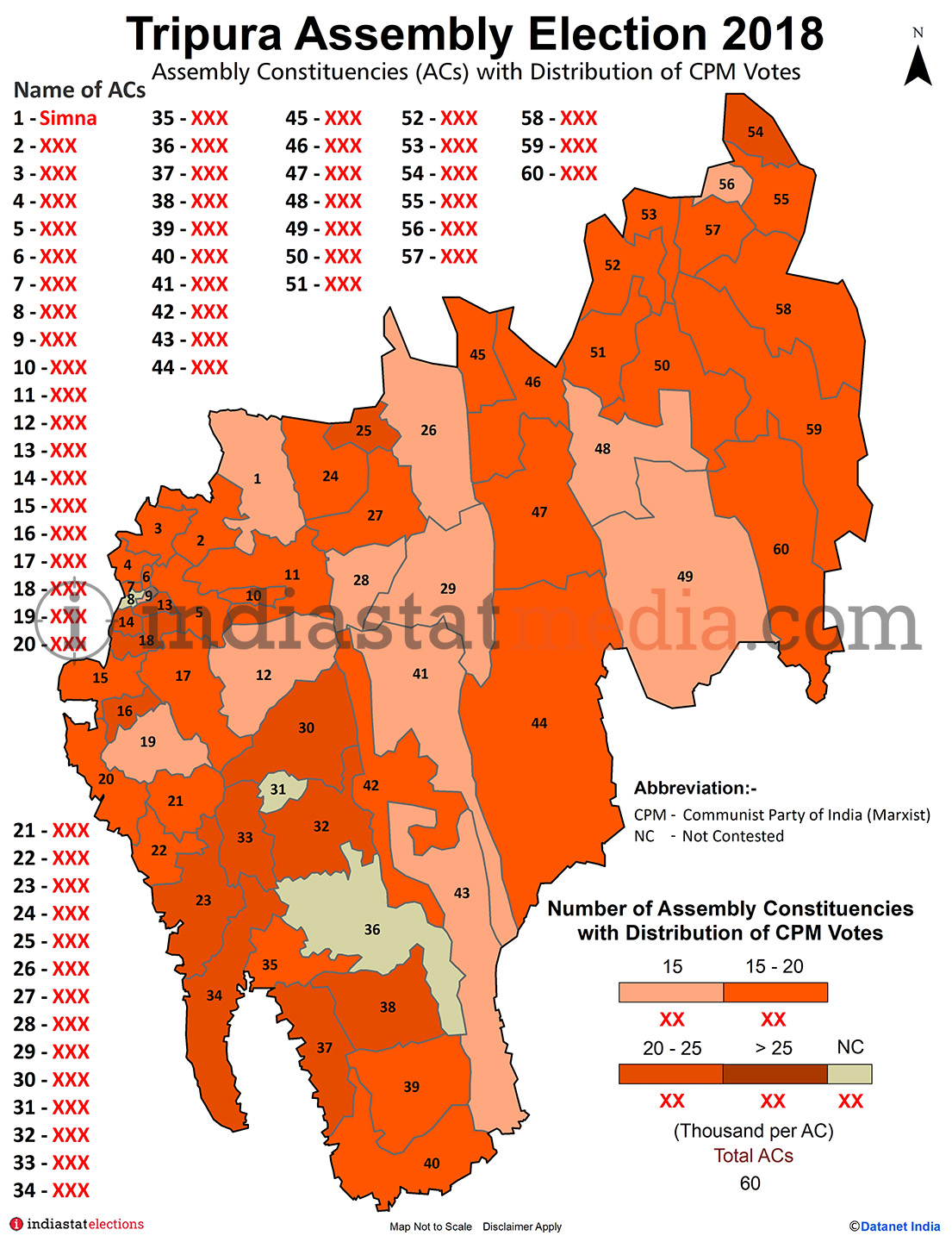 Distribution of CPM Votes by Constituencies in Tripura (Assembly Election - 2018)
