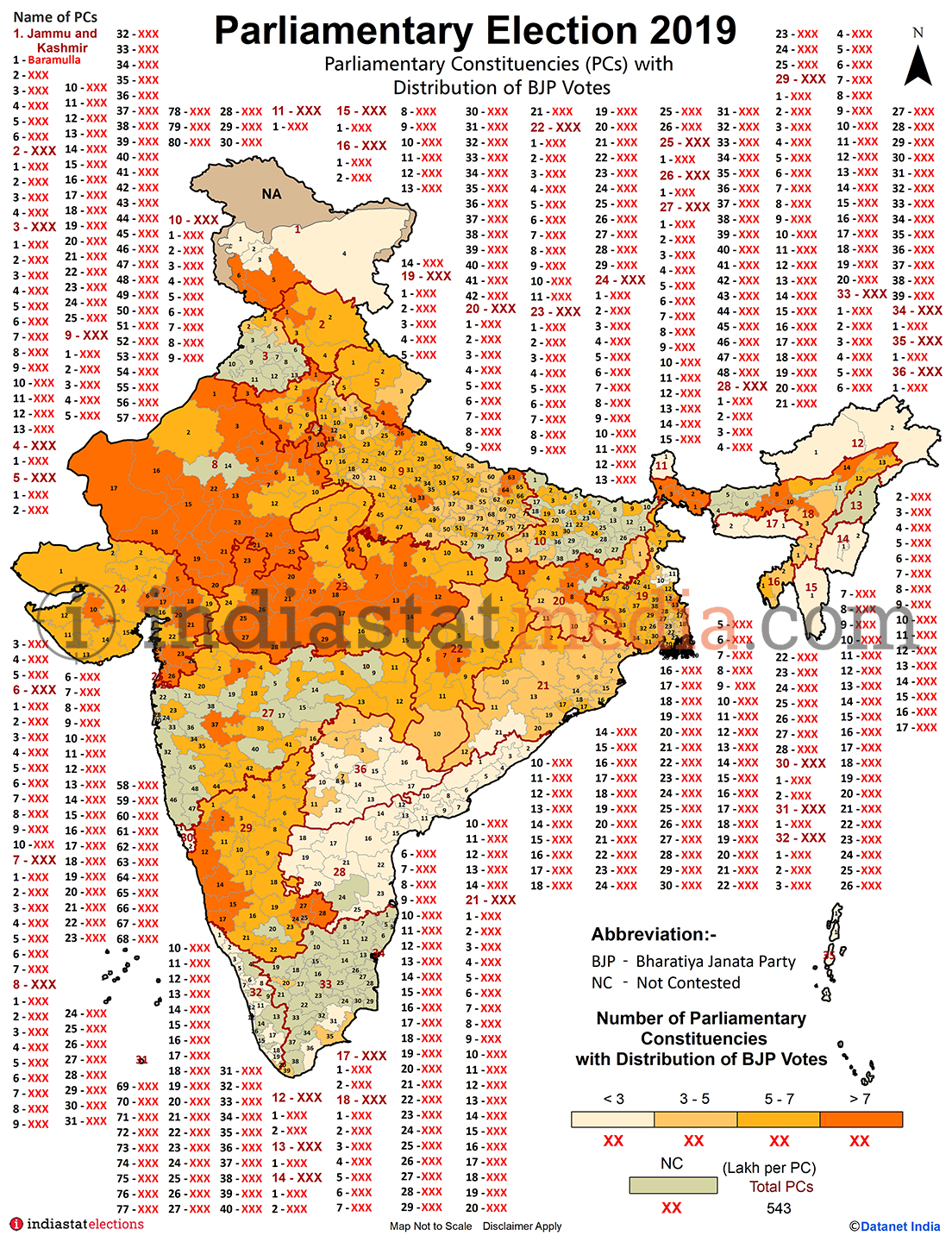 Distribution of BJP Votes by Parliamentary Constituencies in India (Parliamentary Election - 2019)