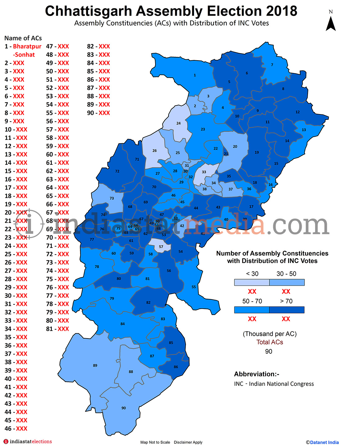 Distribution of INC Votes by Constituencies in Chhattisgarh (Assembly Election - 2018)