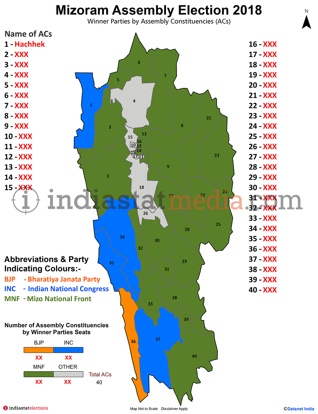 Winner Parties by Assembly Constituencies in Mizoram (Assembly Election - 2018)