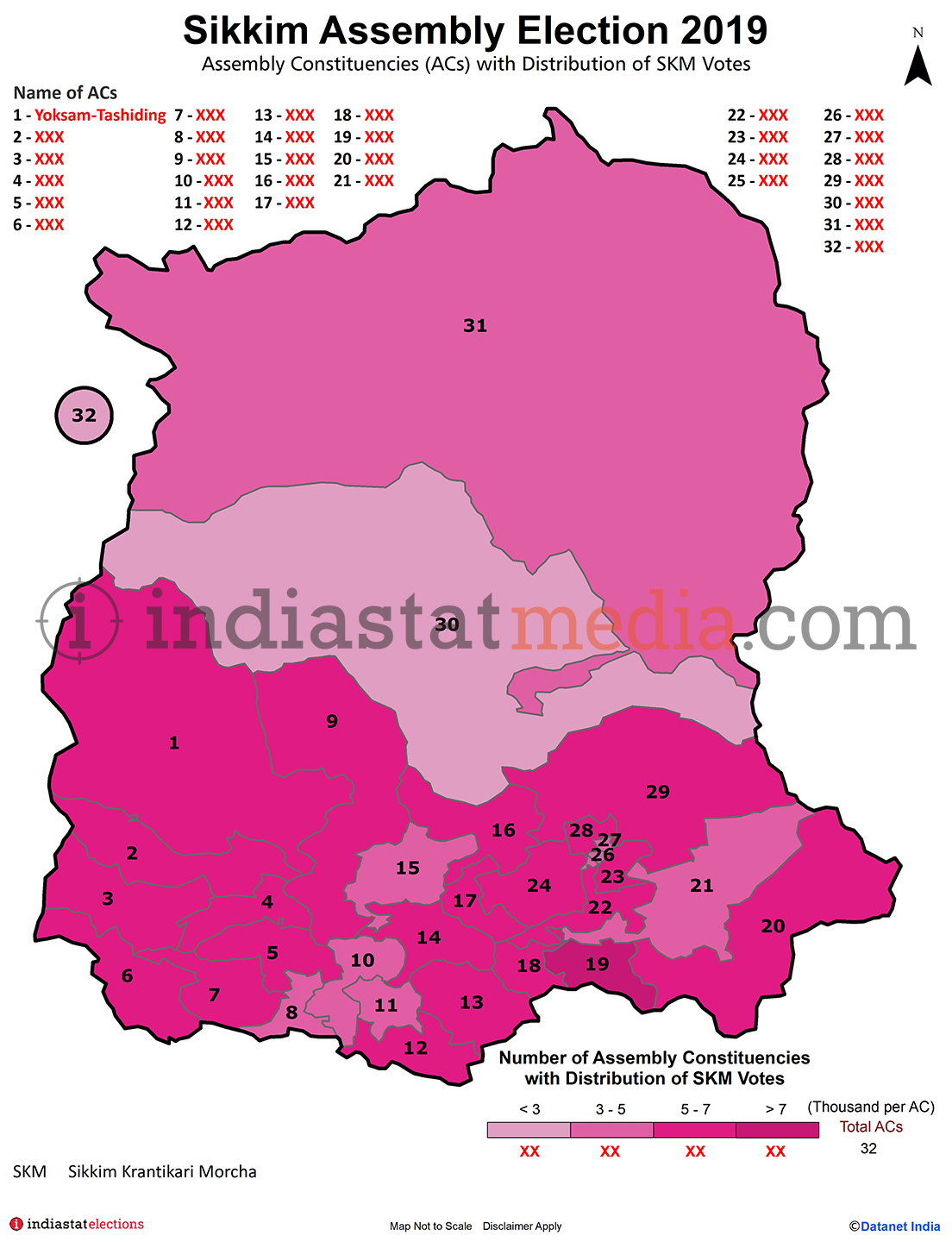 Distribution of SKM Votes by Constituencies in Sikkim (Assembly Election - 2019)