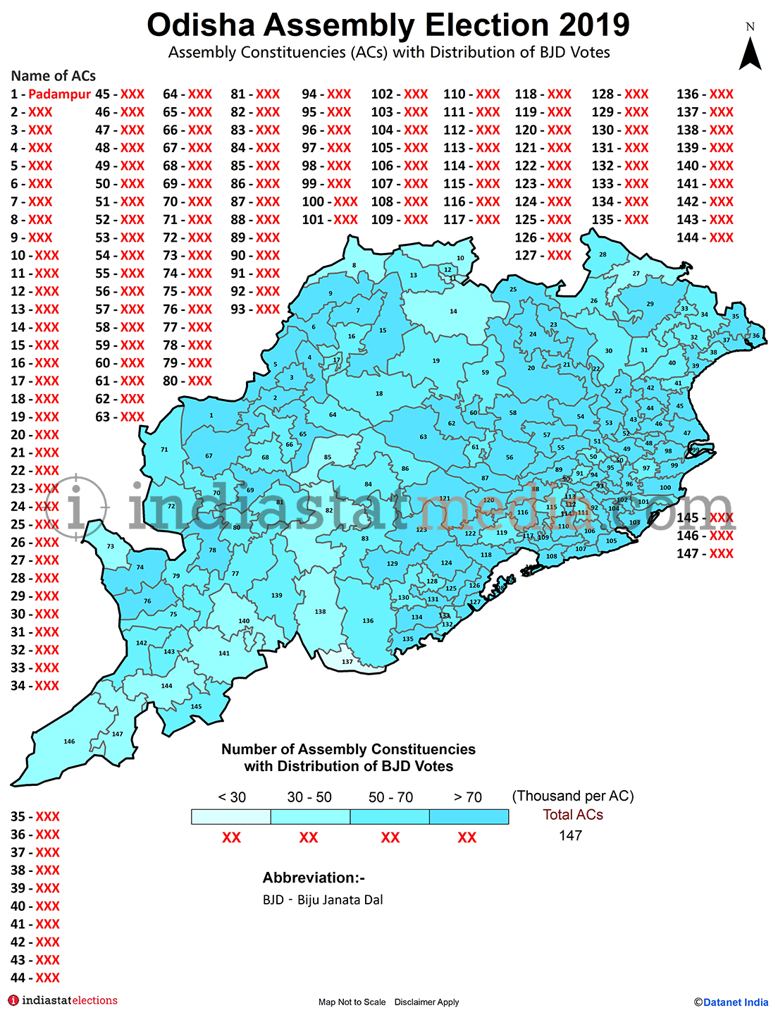 Distribution of BJD Votes by Constituencies in Odisha (Assembly Election - 2019)