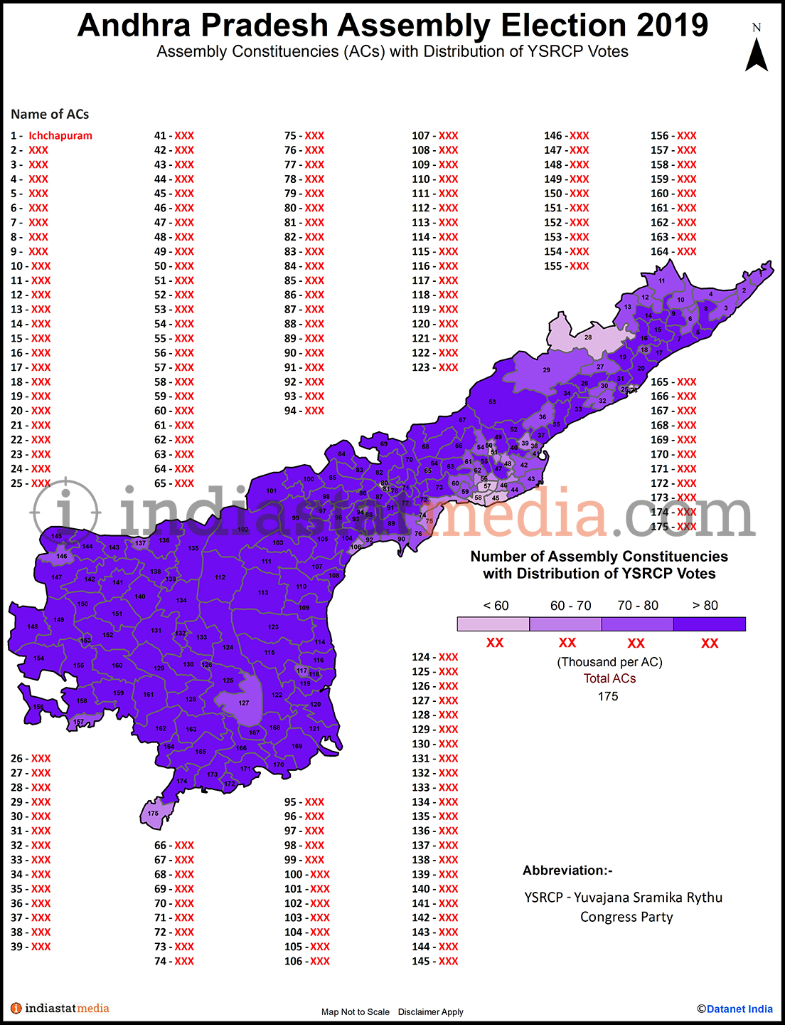 Distribution of YSRCP Votes by Constituencies in Andhra Pradesh (Assembly Election - 2019)