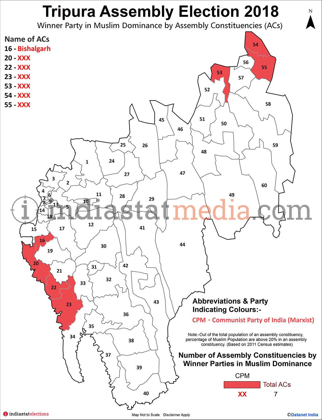 Winner Parties in Muslim Dominance by Constituencies in Tripura (Assembly Election - 2018)