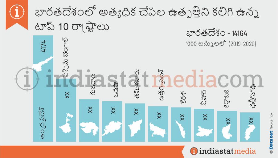 భారతదేశంలో అత్యధిక చేపల ఉత్పత్తిని కలిగి ఉన్న టాప్ 10 రాష్ట్రాలు (2019-2020)