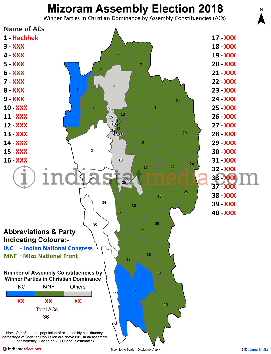 Winner Parties in Christian Dominance Constituencies in Mizoram Assembly Election (2018)