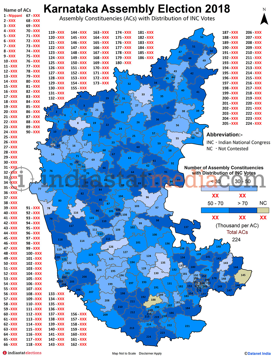 Distribution of INC Votes by Constituencies in Karnataka (Assembly Election - 2018)