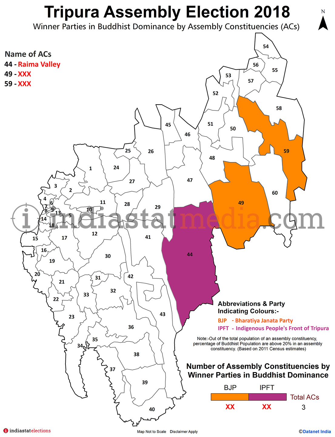 Winner Parties in Buddhist Dominance by Constituencies in Tripura (Assembly Election - 2018)