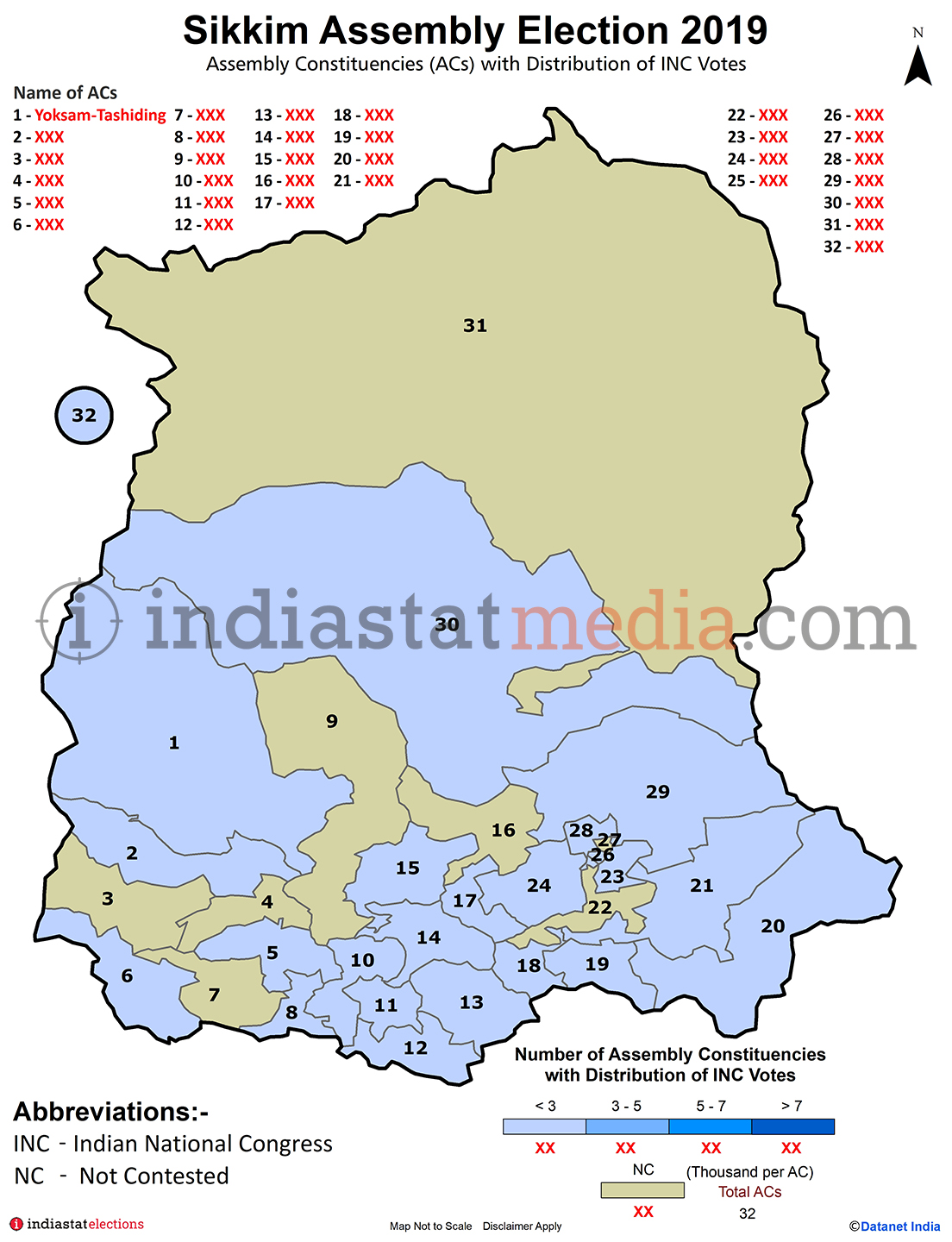 Distribution of INC Votes by Constituencies in Sikkim (Assembly Election - 2019)