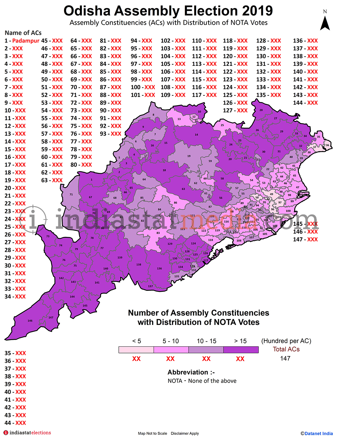 Distribution of NOTA Votes by Constituencies in Odisha (Assembly Election - 2019)