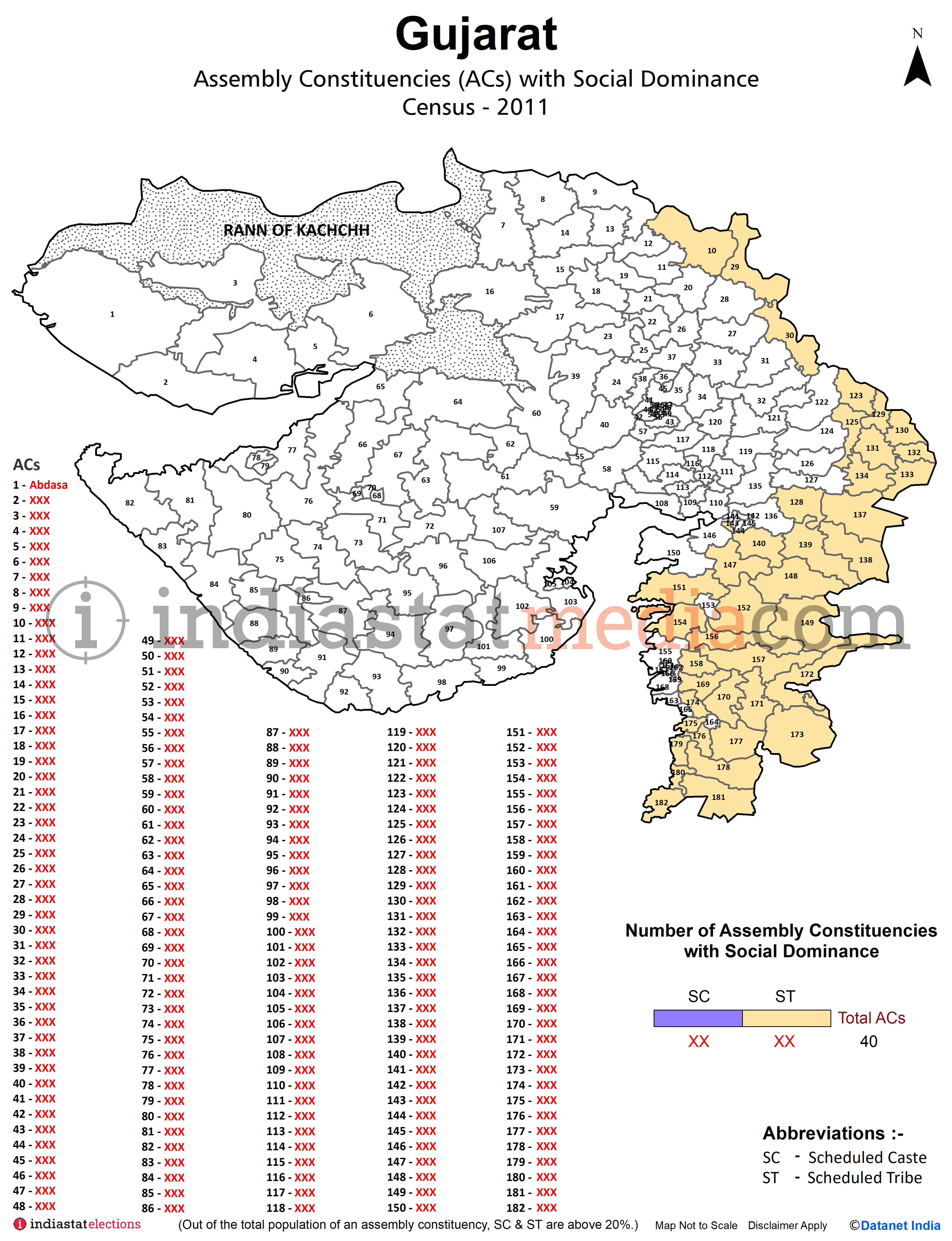 Assembly Constituencies with Social Dominance in Gujarat - Census 2011