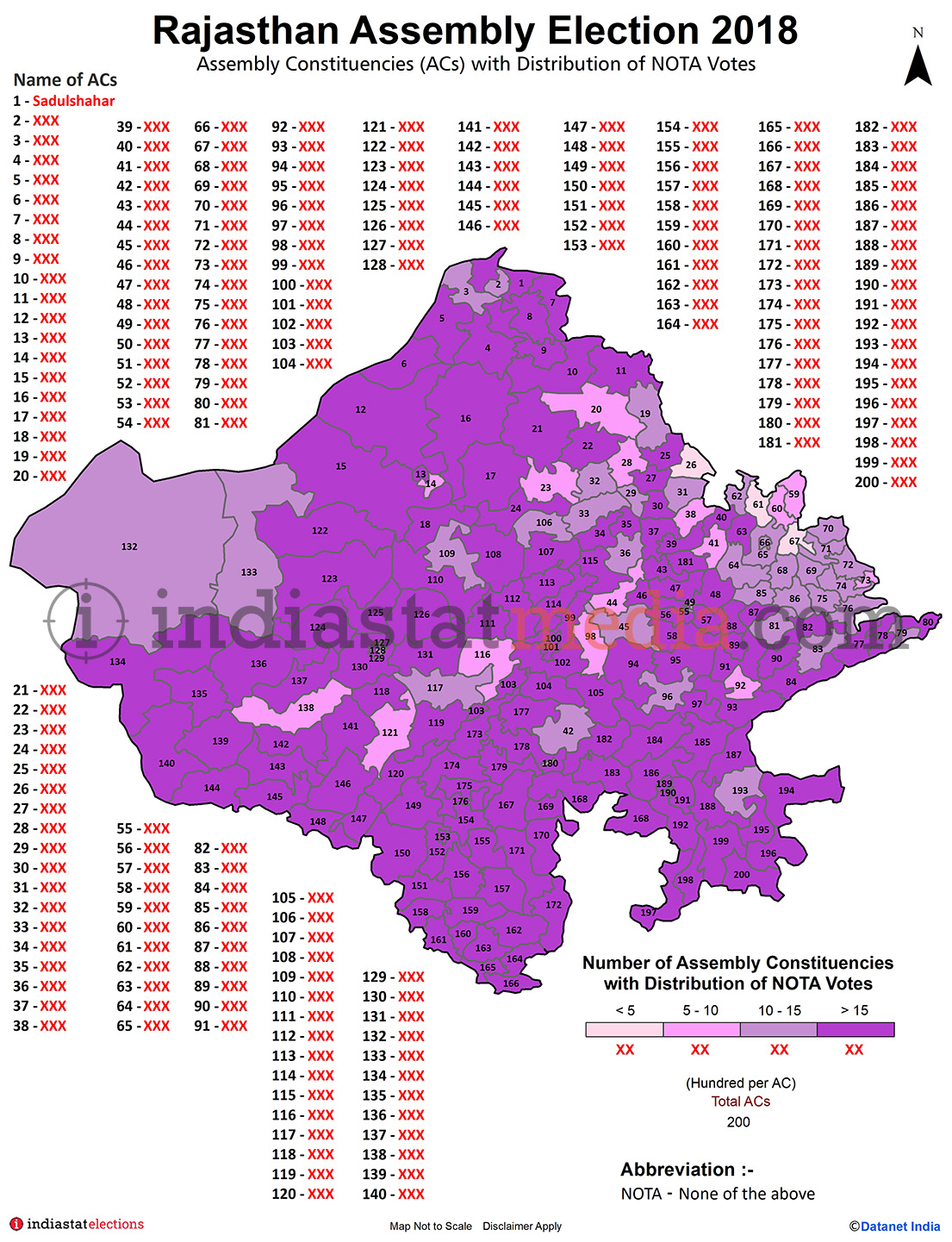 Distribution of NOTA Votes by Constituencies in Rajasthan (Assembly Election - 2018)